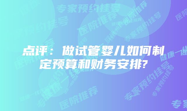 点评：做试管婴儿如何制定预算和财务安排?