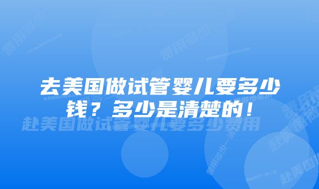 去美国做试管婴儿要多少钱？多少是清楚的！