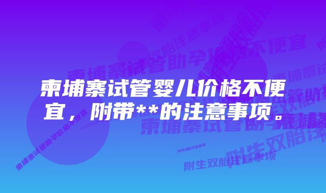 柬埔寨试管婴儿价格不便宜，附带**的注意事项。