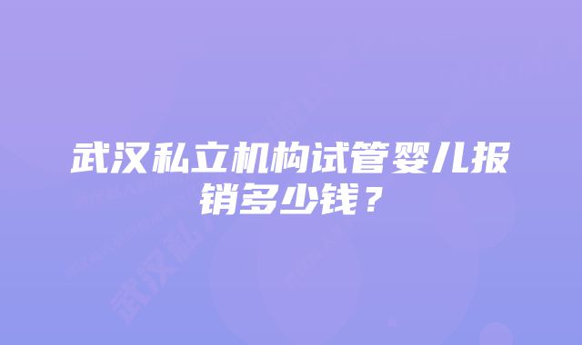 武汉私立机构试管婴儿报销多少钱？