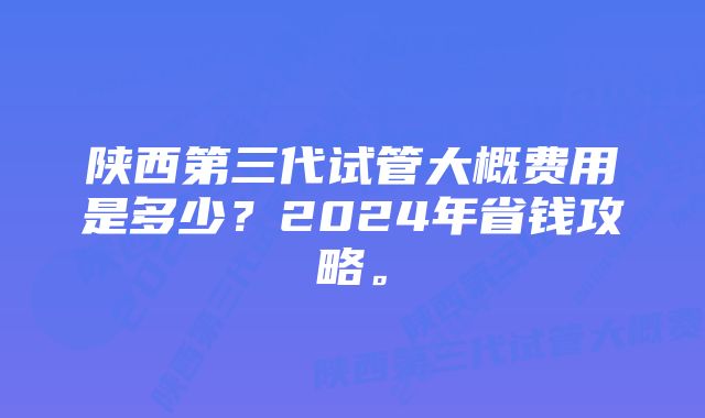 陕西第三代试管大概费用是多少？2024年省钱攻略。