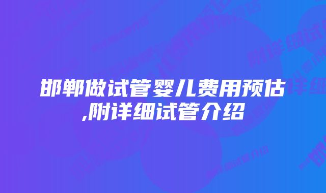 邯郸做试管婴儿费用预估,附详细试管介绍