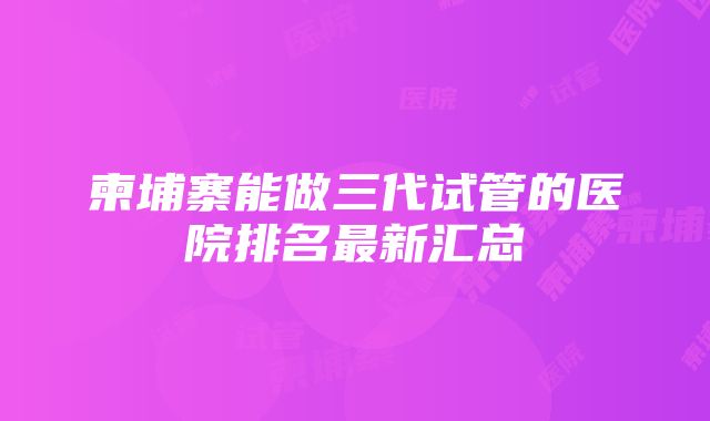 柬埔寨能做三代试管的医院排名最新汇总