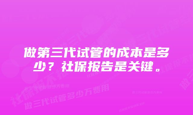 做第三代试管的成本是多少？社保报告是关键。