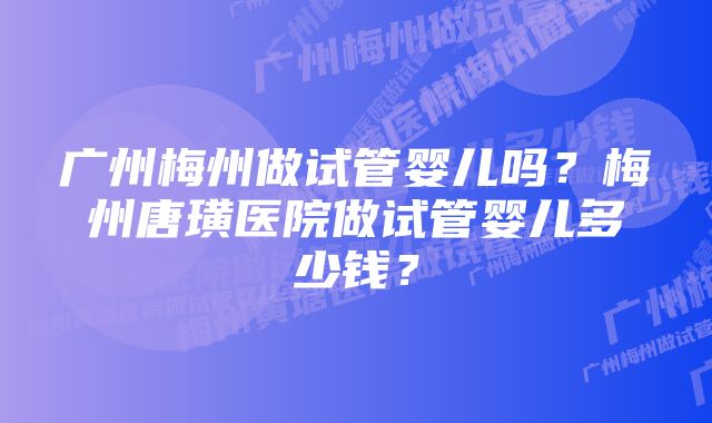 广州梅州做试管婴儿吗？梅州唐璜医院做试管婴儿多少钱？