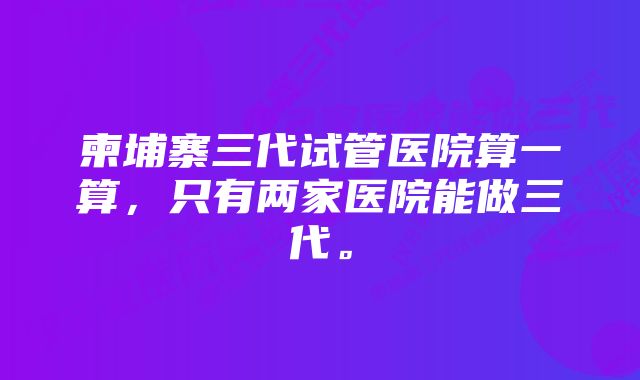 柬埔寨三代试管医院算一算，只有两家医院能做三代。