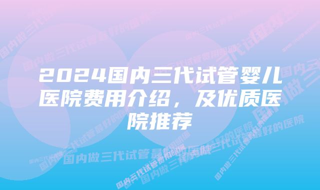 2024国内三代试管婴儿医院费用介绍，及优质医院推荐