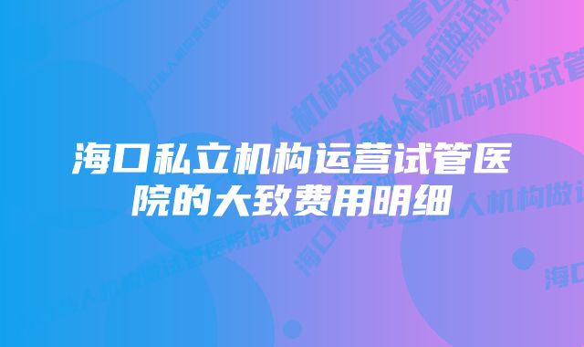 海口私立机构运营试管医院的大致费用明细