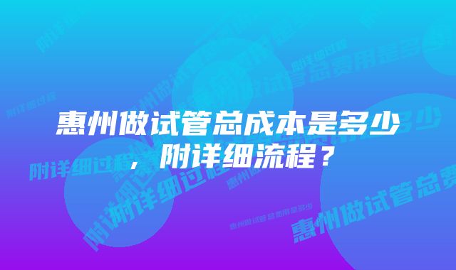 惠州做试管总成本是多少，附详细流程？