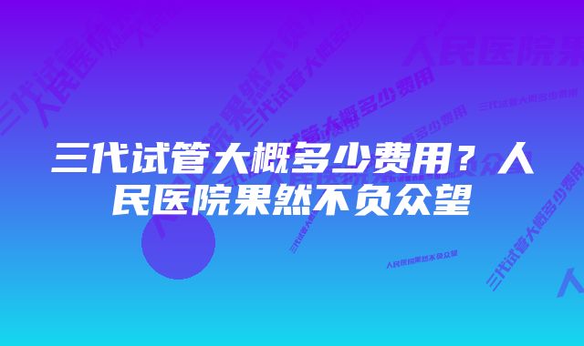 三代试管大概多少费用？人民医院果然不负众望