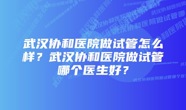 武汉协和医院做试管怎么样？武汉协和医院做试管哪个医生好？