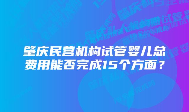 肇庆民营机构试管婴儿总费用能否完成15个方面？