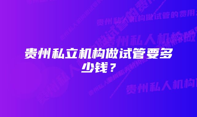 贵州私立机构做试管要多少钱？