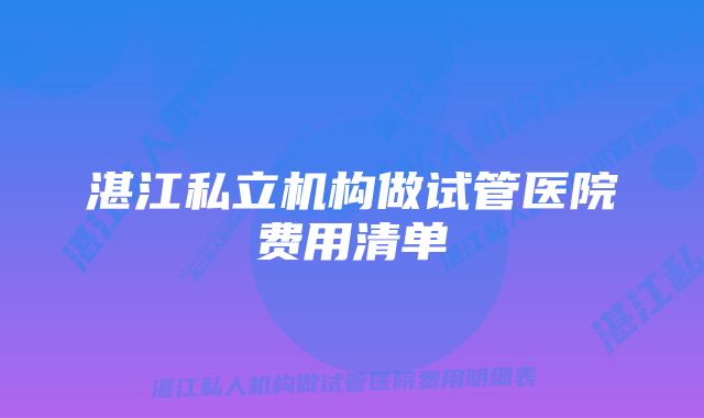 湛江私立机构做试管医院费用清单