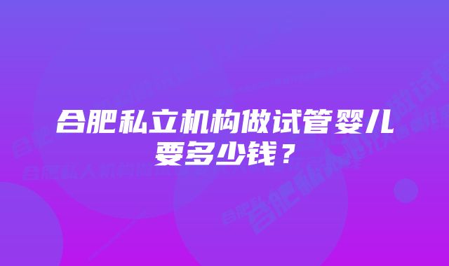 合肥私立机构做试管婴儿要多少钱？