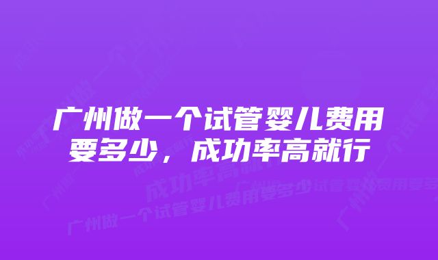 广州做一个试管婴儿费用要多少，成功率高就行