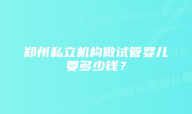 郑州私立机构做试管婴儿要多少钱？