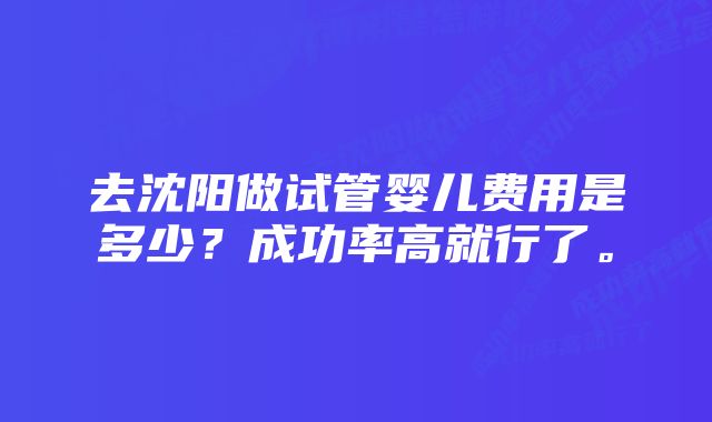 去沈阳做试管婴儿费用是多少？成功率高就行了。