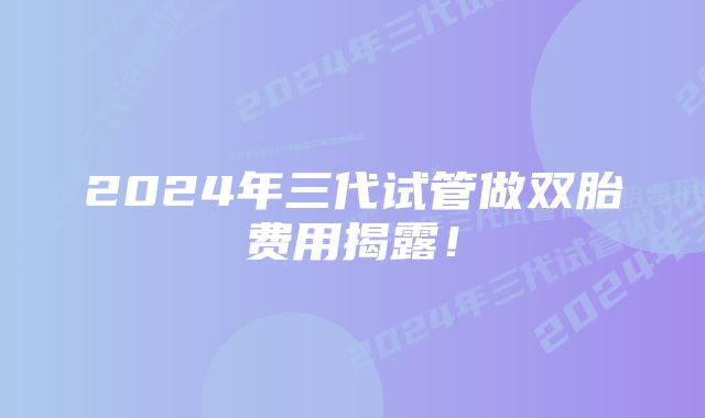 2024年三代试管做双胎费用揭露！