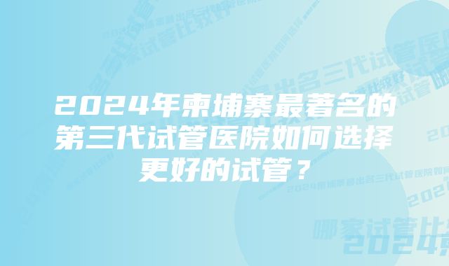 2024年柬埔寨最著名的第三代试管医院如何选择更好的试管？