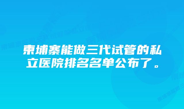 柬埔寨能做三代试管的私立医院排名名单公布了。