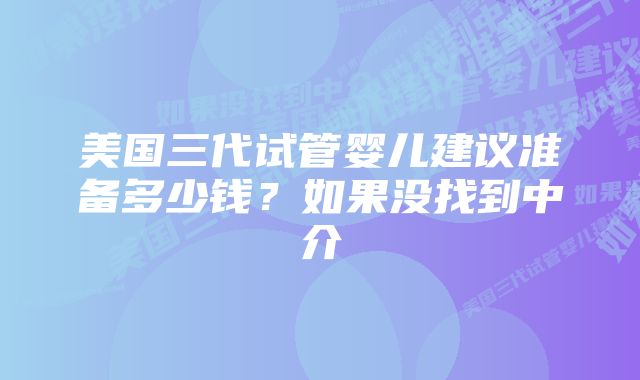 美国三代试管婴儿建议准备多少钱？如果没找到中介