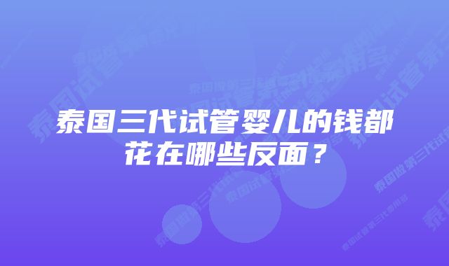 泰国三代试管婴儿的钱都花在哪些反面？