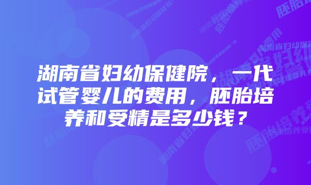 湖南省妇幼保健院，一代试管婴儿的费用，胚胎培养和受精是多少钱？