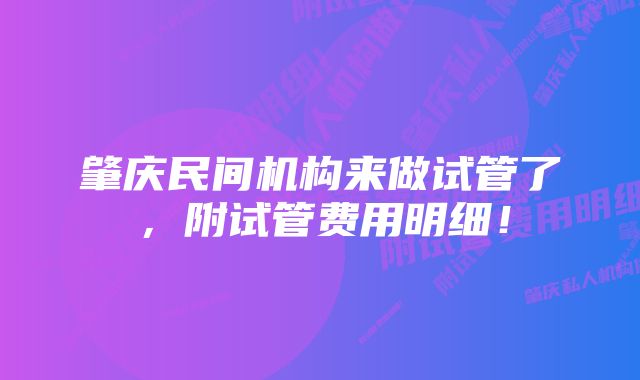 肇庆民间机构来做试管了，附试管费用明细！