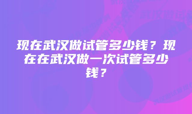 现在武汉做试管多少钱？现在在武汉做一次试管多少钱？