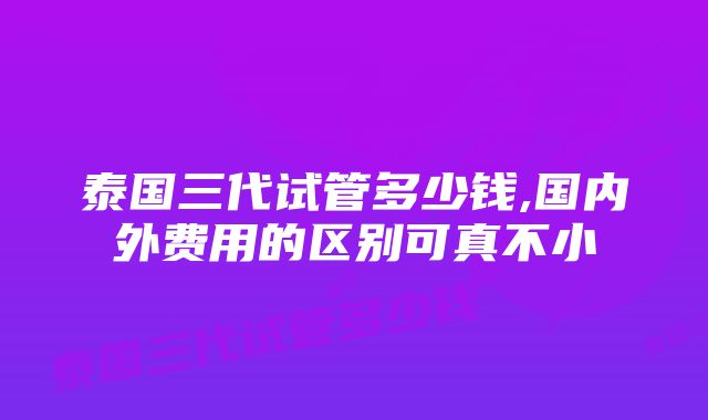 泰国三代试管多少钱,国内外费用的区别可真不小