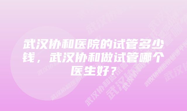 武汉协和医院的试管多少钱，武汉协和做试管哪个医生好？