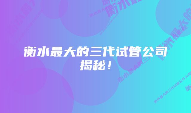 衡水最大的三代试管公司揭秘！