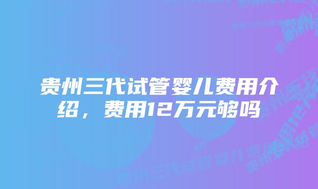 贵州三代试管婴儿费用介绍，费用12万元够吗