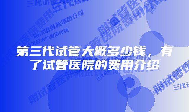 第三代试管大概多少钱，有了试管医院的费用介绍