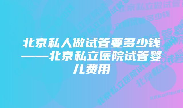 北京私人做试管要多少钱——北京私立医院试管婴儿费用