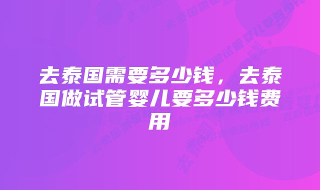 去泰国需要多少钱，去泰国做试管婴儿要多少钱费用