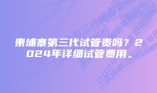 柬埔寨第三代试管贵吗？2024年详细试管费用。