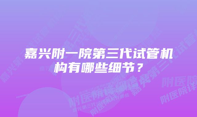 嘉兴附一院第三代试管机构有哪些细节？