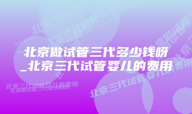 北京做试管三代多少钱呀_北京三代试管婴儿的费用