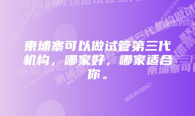 柬埔寨可以做试管第三代机构，哪家好，哪家适合你。