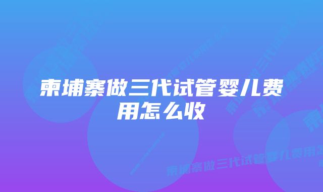 柬埔寨做三代试管婴儿费用怎么收