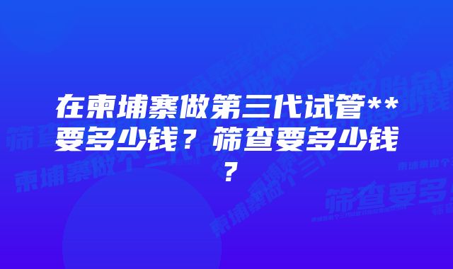 在柬埔寨做第三代试管**要多少钱？筛查要多少钱？