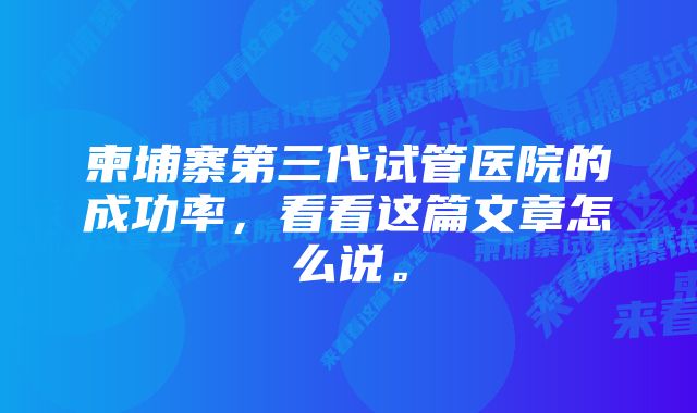 柬埔寨第三代试管医院的成功率，看看这篇文章怎么说。