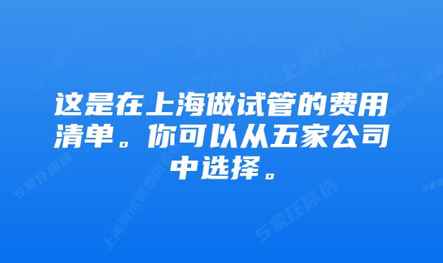 这是在上海做试管的费用清单。你可以从五家公司中选择。