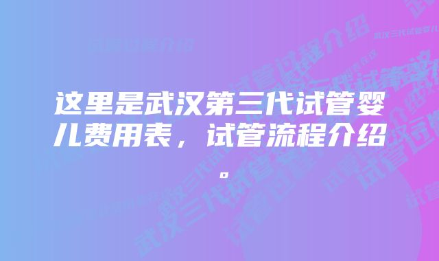 这里是武汉第三代试管婴儿费用表，试管流程介绍。