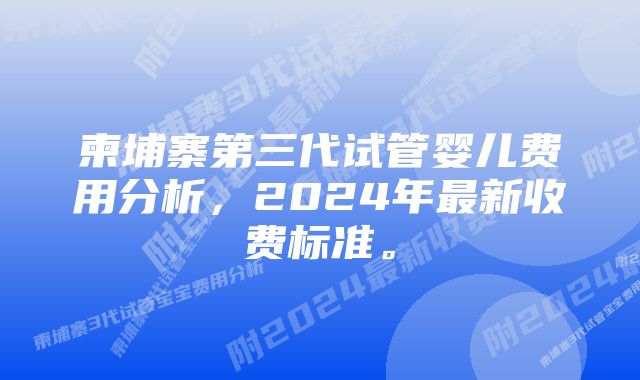 柬埔寨第三代试管婴儿费用分析，2024年最新收费标准。