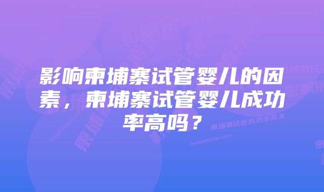 影响柬埔寨试管婴儿的因素，柬埔寨试管婴儿成功率高吗？