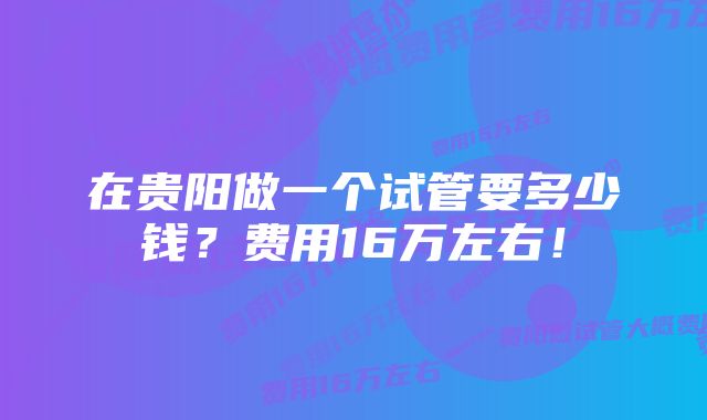 在贵阳做一个试管要多少钱？费用16万左右！