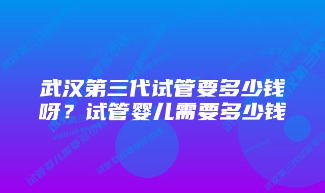 武汉第三代试管要多少钱呀？试管婴儿需要多少钱